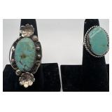 2 Navajo Sterling and Turquoise rings, sizes: 5 &