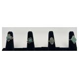 4 Navajo Sterling & Turquoise rings, sizes: 4, 5,