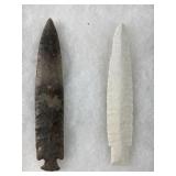 2 Native American points in display case, 6.75ï¿½ &