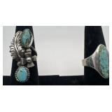 2 Navajo Sterling & Turquoise rings, sizes: 5 1/2