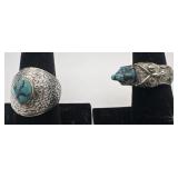2 Navajo Sterling & Turquoise rings, sizes: 5 1/2