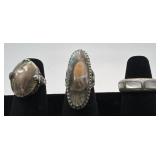3 Navajo Sterling and Mother of Pearl rings,