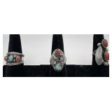3 Navajo Sterling Coral and Turquoise rings,