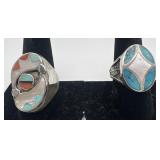 2 Navajo Sterling and Turquoise rings, sizes: 9 &