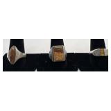 3 Sterling and Jasper rings, sizes: 10, 10 1/2 &