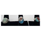 3 Navajo Sterling coral and turquoise rings,