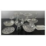Group of decorated glass, bowls, pitcher, vase