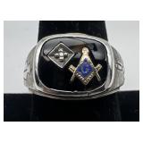 Vintage Sterling & Onyx Masonic ring, faux