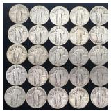 25 Standing Liberty Silver Quarters, 4.80 oz Troy