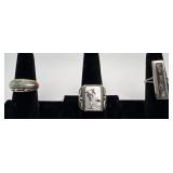 3 Navajo Sterling, Coral, Mother of Pearl &