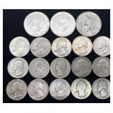 3 Kennedy Silver Half Dollars & 15 Washington