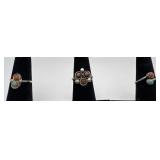 3 Navajo Sterling Coral & Turquoise rings, sizes:
