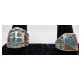 2 Navajo Sterling Coral and Turquoise rings,