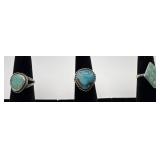 3 Navajo Sterling & Turquoise rings, sizes: 4