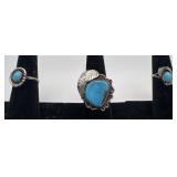 3 Navajo Sterling and Turquoise rings, sizes: 5,