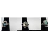 3 Navajo Sterling & Turquoise rings, sizes: 5, 5