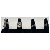4 Navajo Sterling Coral & Turquoise rings, sizes: