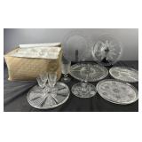 Group of decorated glass, trays, glasses and more