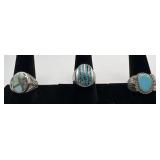 3 Navajo Sterling and turquoise rings, sizes: