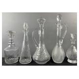 5 decorated glass decanters, 9.5ï¿½-16ï¿½ high