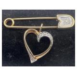 14K Gold Safety Pin and Pendant, each marked