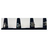 5 Navajo Sterling & Turquoise rings, sizes: 2-5