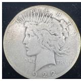1922 ï¿½Dï¿½ Peace Silver Dollar, .83 oz Troy