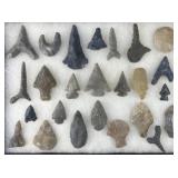 Collection of Native American arrowheads, drills