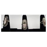 3 Navajo Sterling & Mother of Pearl rings, sizes: