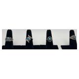 4 Navajo Sterling & Turquoise rings, sizes: 4