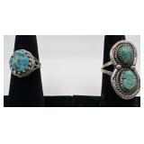 2 Navajo Sterling & Turquoise rings, sizes: 5 &