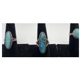 3 Navajo Sterling & Turquoise rings, sizes: 5