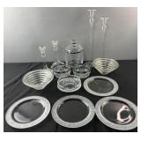 Group of decorated glassware, frosted plates,,