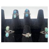 5 Navajo Sterling & Turquoise rings, 4 size 3 and