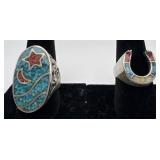 2 Navajo Sterling coral and Turquoise rings,