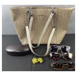 Calvin Klein purse, sunglasses and fish broach
