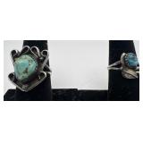 2 Navajo Sterling and Turquoise rings, sizes: 6 &
