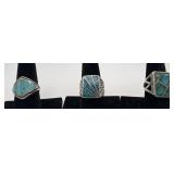 3 Sterling & turquoise rings, sizes: 8, 8 & 9,