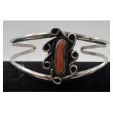 Vintage Navajo Sterling & Coral cuff, unmarked,