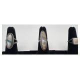 3 Navajo Sterling & Mother of Pearl rings, sizes: