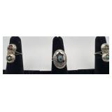 3 Navajo Sterling and Turquoise rings, sizes: 4