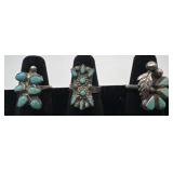 3 Navajo Sterling and turquoise rings, sizes: 5,