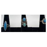 3 Navajo Sterling and turquoise rings, sizes: 5,
