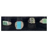 4 Navajo Sterling and Turquoise rings, sizes: 6