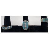 3 Navajo Sterling & Turquoise rings, sizes: 6, 9
