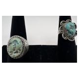 2 Navajo Sterling & Turquoise rings, sizes: 6 &