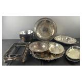 Group of silver plate tableware, trays, bowls,