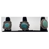 3 Navajo Sterling & turquoise rings, sizes: 2-5