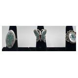 3 Navajo Sterling, Turquoise, coral & Mother of