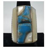 Sterling Turquoise and Mother of Pearl Ring,
